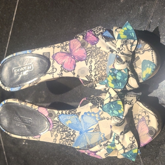Coach Shoes - *SALE* COACH Karen heels floral fabric cork heels size 9
